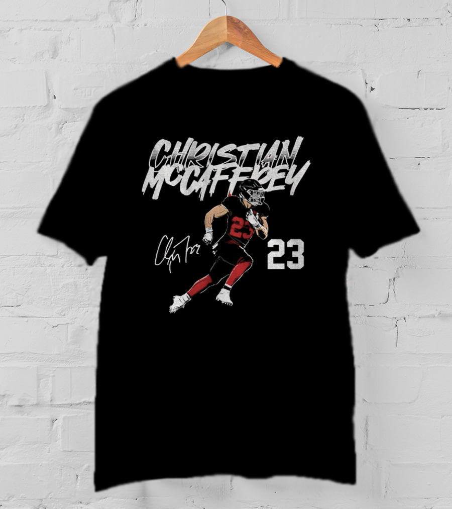 Christian McCaffrey San Francisco 49ers NFLPA 23 Signature Football Player T-Shirt