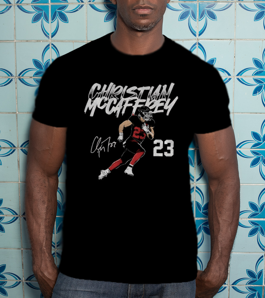 Christian McCaffrey San Francisco 49ers NFLPA 23 Signature Football Player T-Shirt
