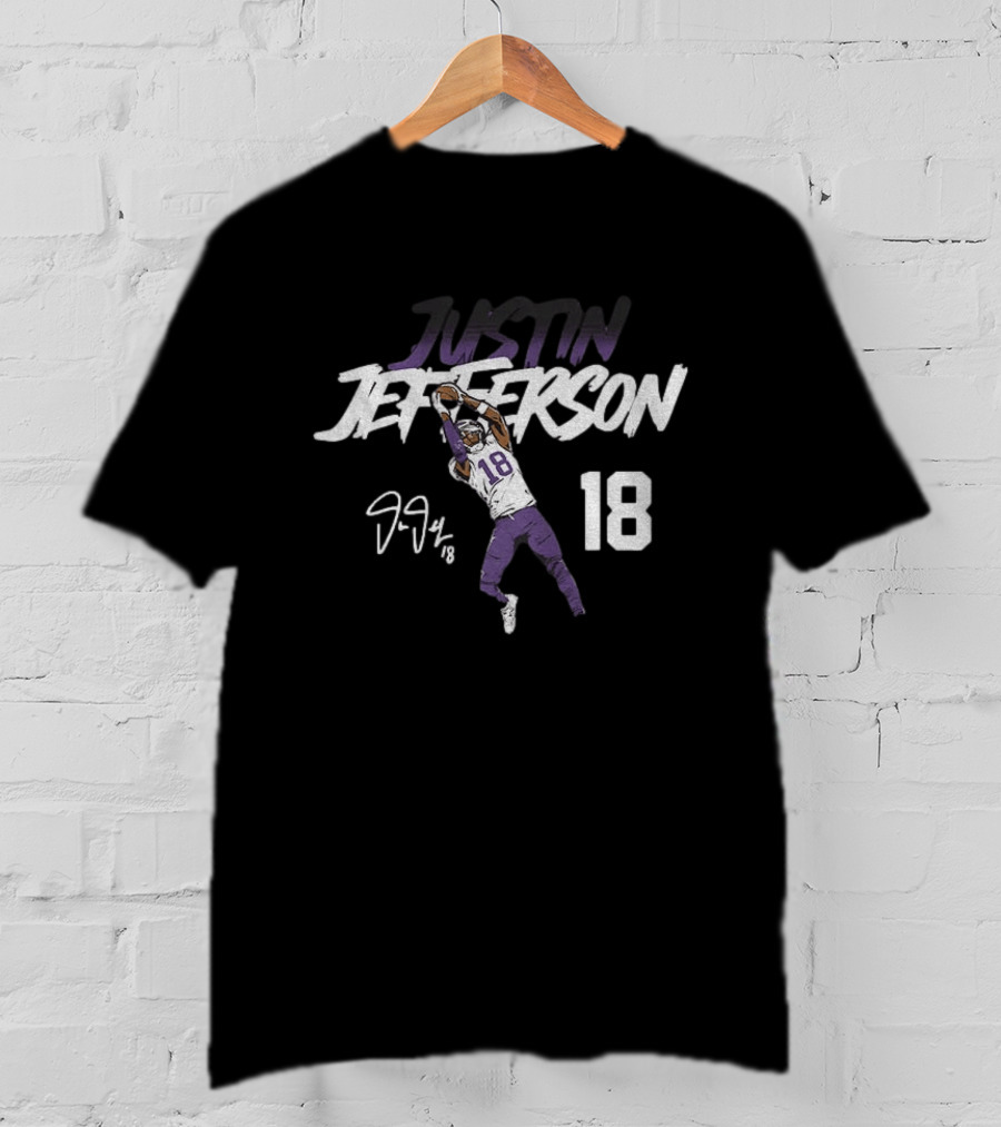 Justin Jefferson 18 Minnesota Vikings Football Star Catch NFL Player Signature T-Shirt