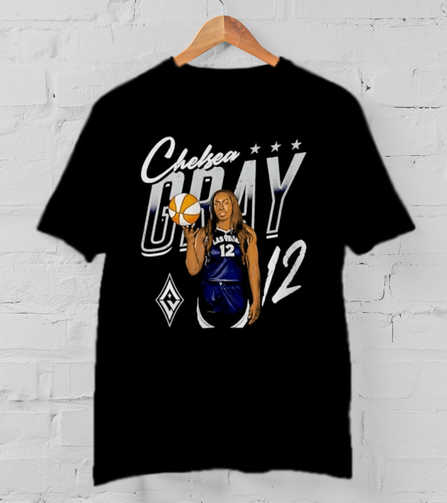 Las Vegas Aces Chelsea Gray Holding Basketball 12 Distressed T-Shirt