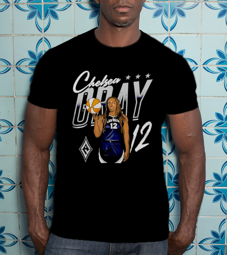 Las Vegas Aces Chelsea Gray Holding Basketball 12 Distressed T-Shirt