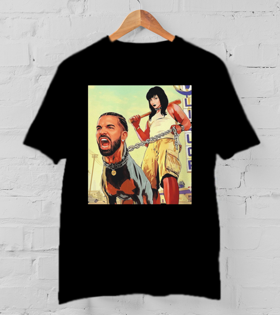 Drake Dog Head Chained To Goth Girl Art Cartoon T-Shirt