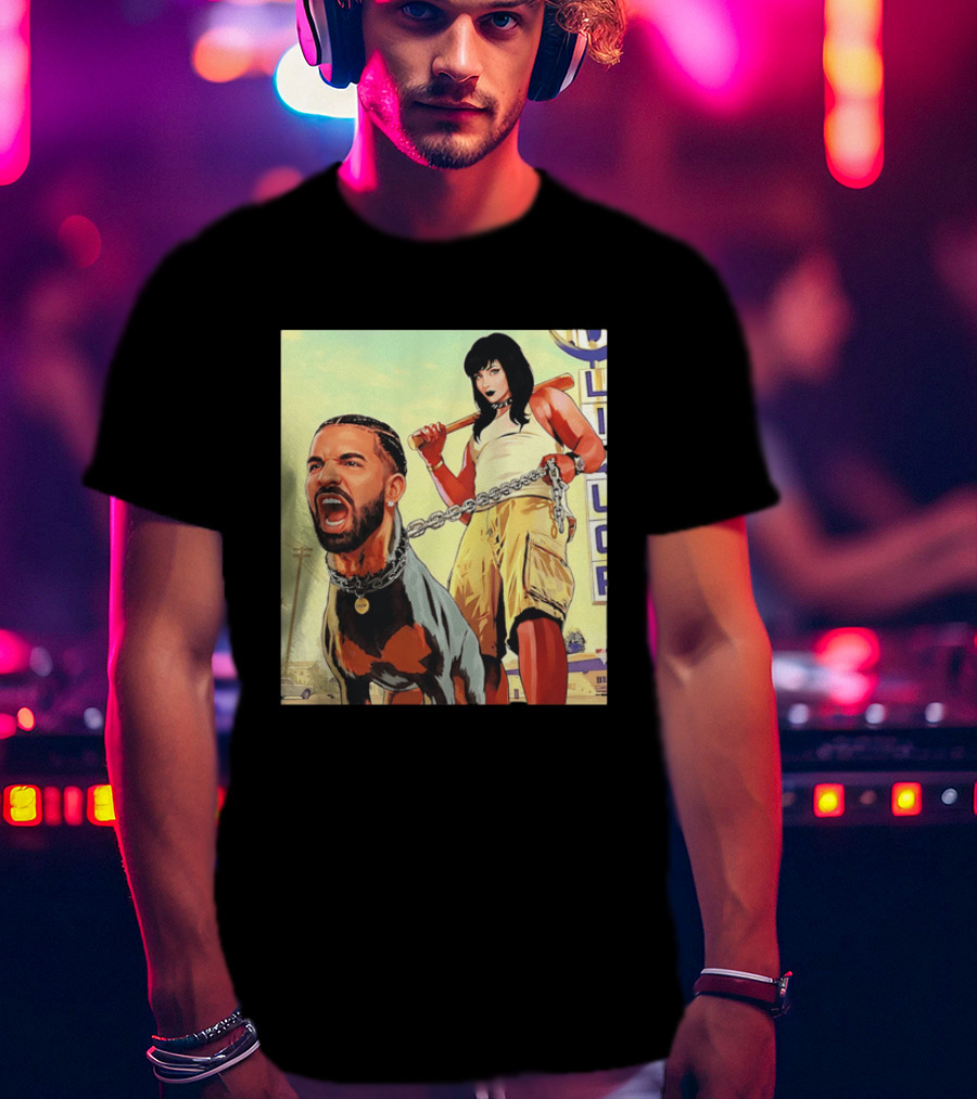 Drake Dog Head Chained To Goth Girl Art Cartoon T-Shirt