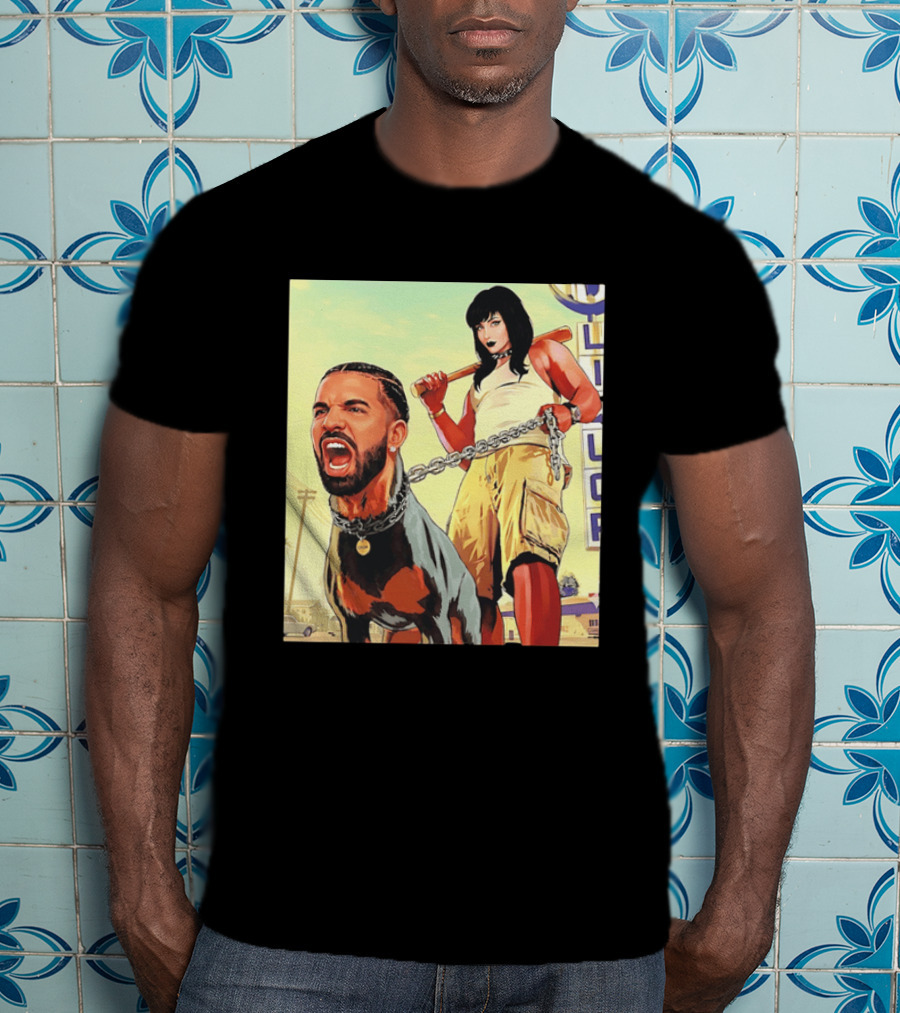 Drake Dog Head Chained To Goth Girl Art Cartoon T-Shirt