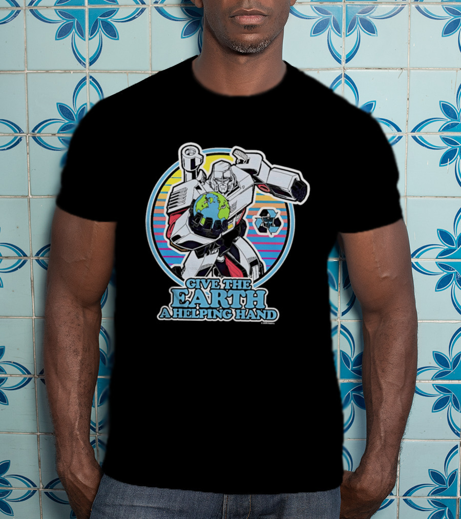 Give The Earth A Helping Hand Megatron With Recycling Symbol Transformers T-Shirt