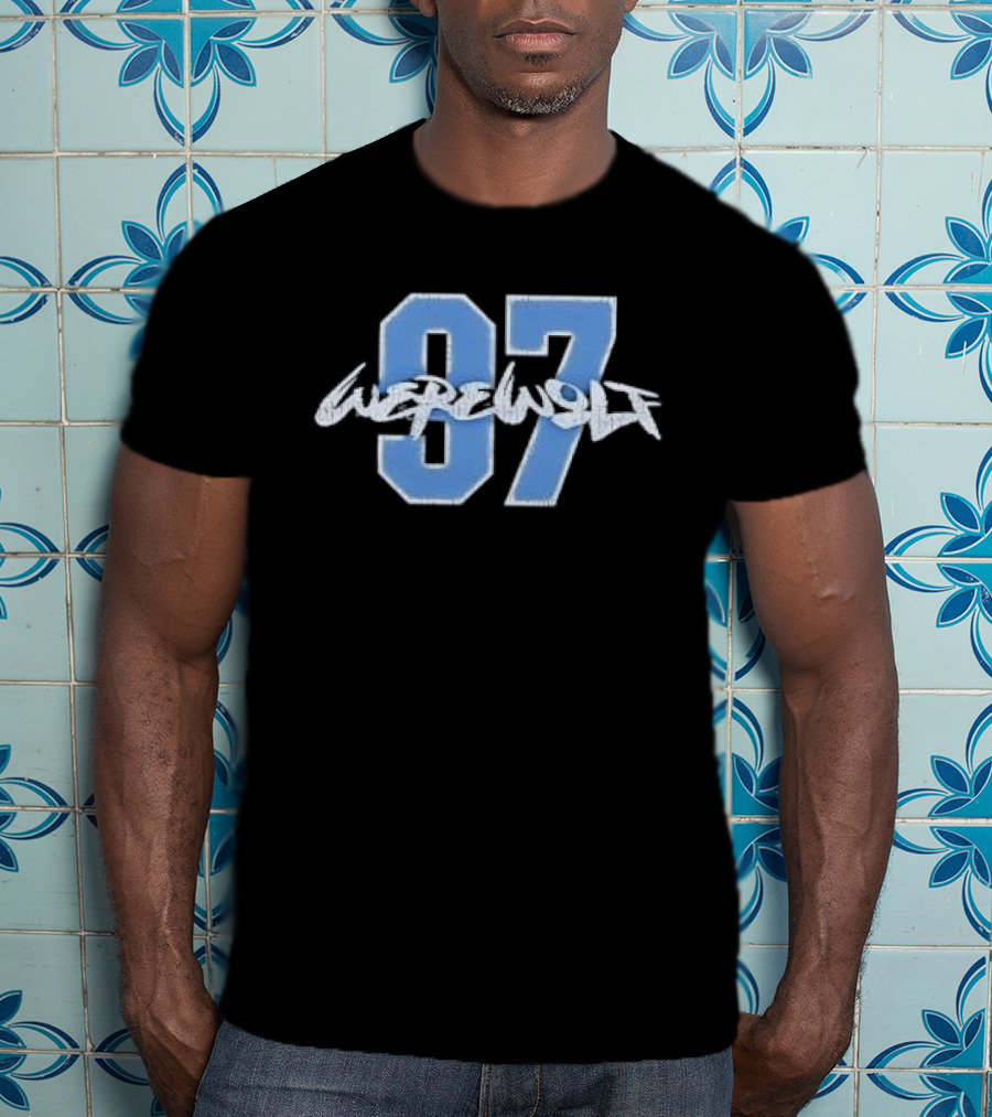 Werewolf 97 Blue Athletic Jersey Number Distressed T-Shirt