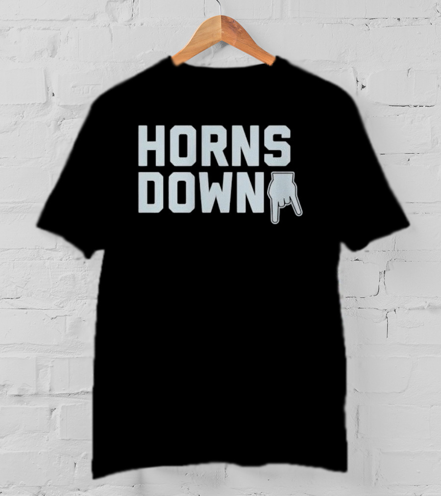 Horns Down Hand Gesture Block Lettering Pointing Finger Sign T-Shirt