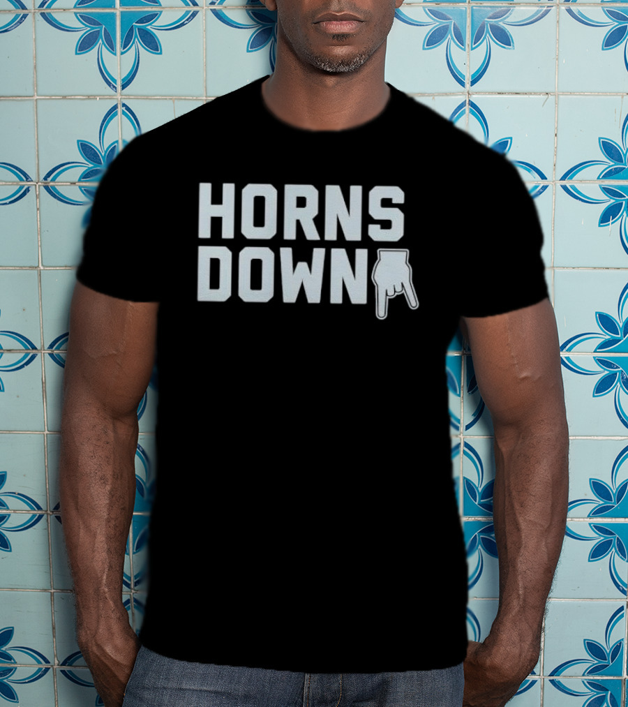 Horns Down Hand Gesture Block Lettering Pointing Finger Sign T-Shirt