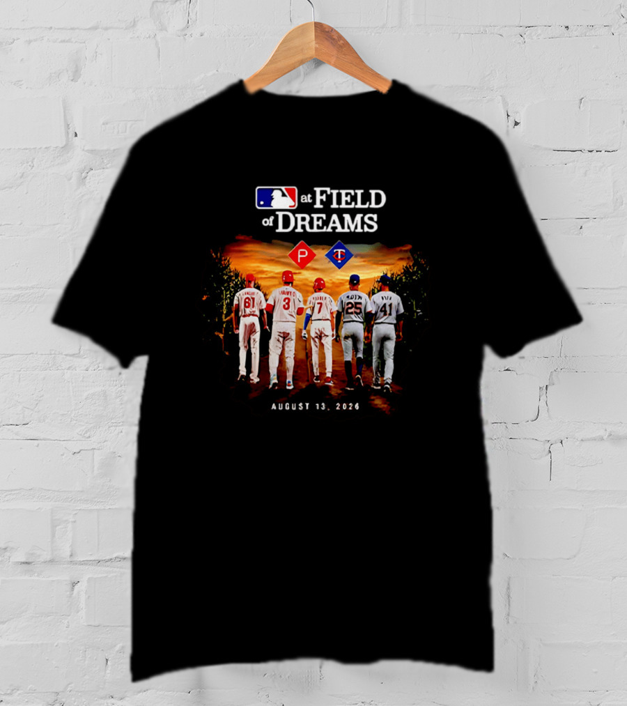 MLB At Field Of Dreams August 13 2026 Philadelphia Minnesota Players Walking Into Cornfield T-Shirt