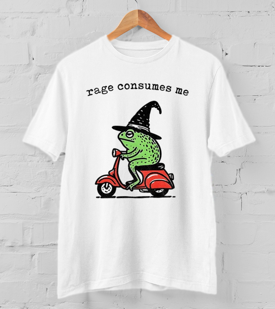 Rage Consumes Me Angry Wizard Frog Riding Scooter T-Shirt