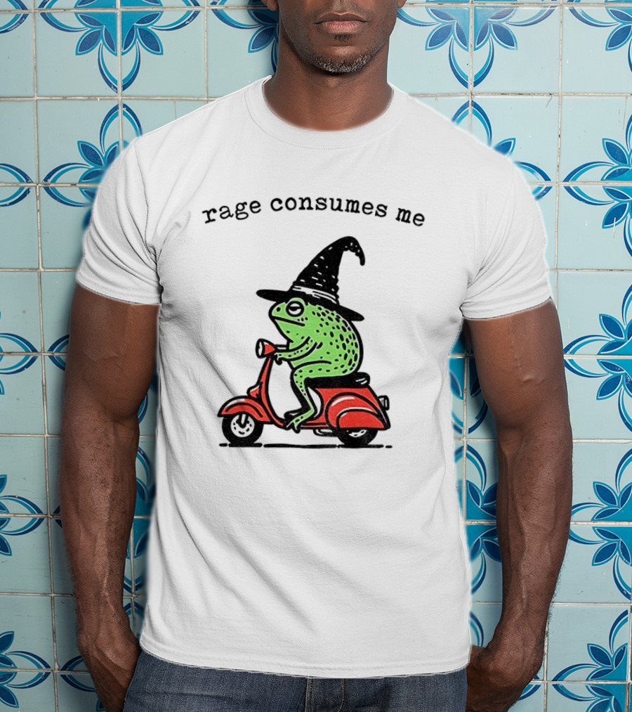 Rage Consumes Me Angry Wizard Frog Riding Scooter T-Shirt