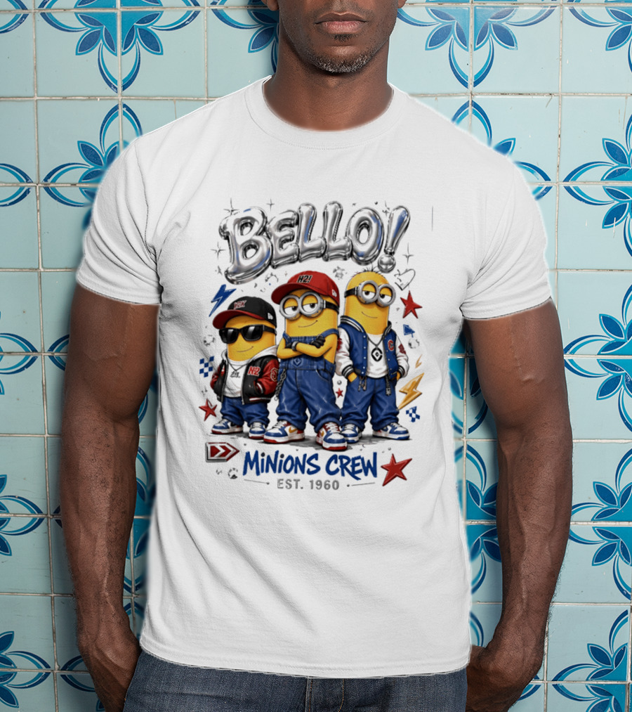 Bello Minions Crew Est 1960 Hip Hop Style Graphic With Stars And Lightning Bolts T-Shirt