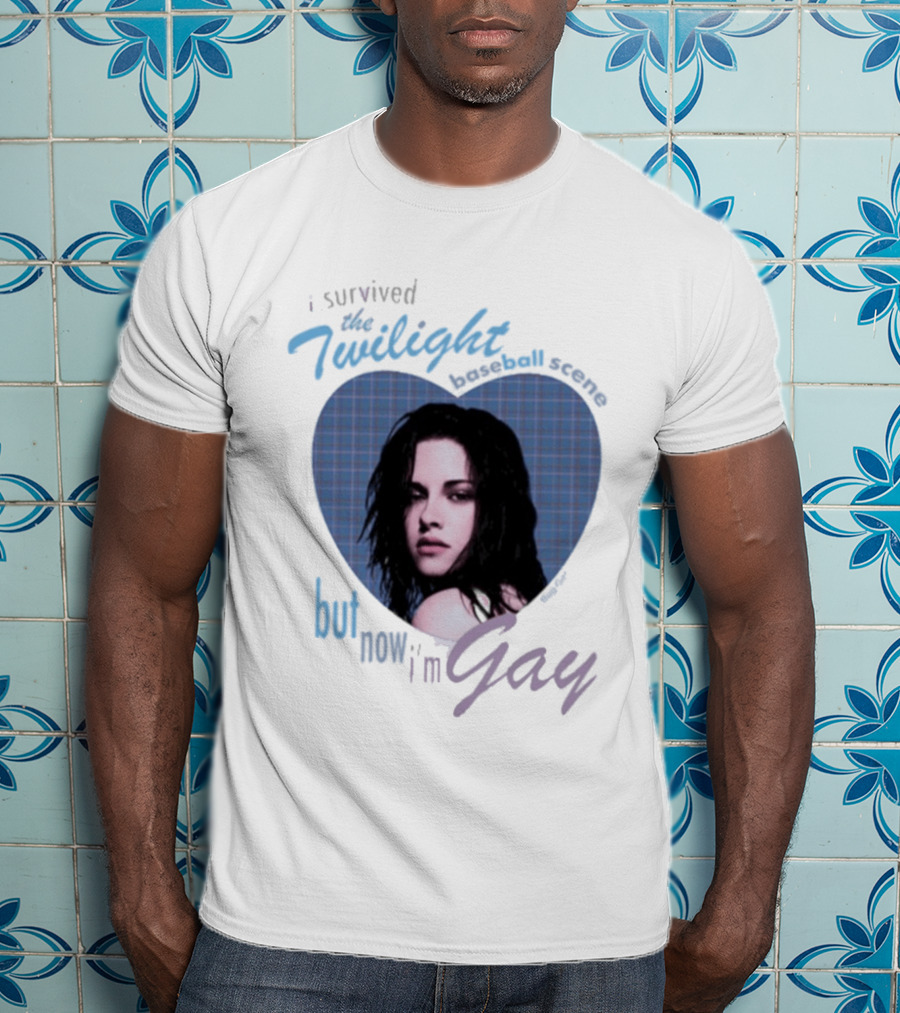 I Survived The Twilight Baseball Scene But Now I'm Gay Twilight Baseball Scene With Iconic Character In Heart Frame T-Shirt