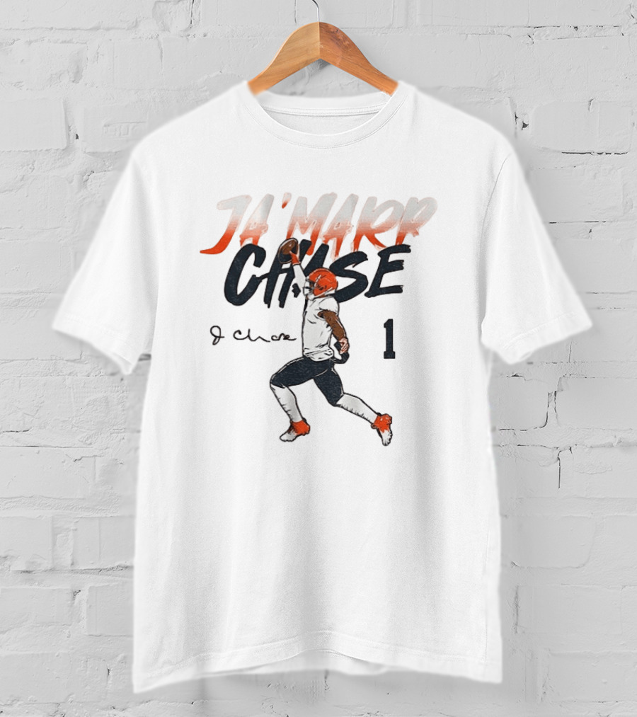 Ja'marr Chase Bengals Player Number One Signature NFLPA T-Shirt