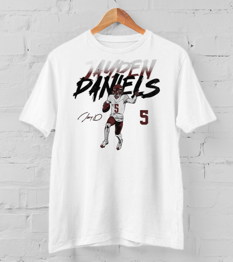 Jayden Daniels Number 5 Washington Football Player Pose T-Shirt