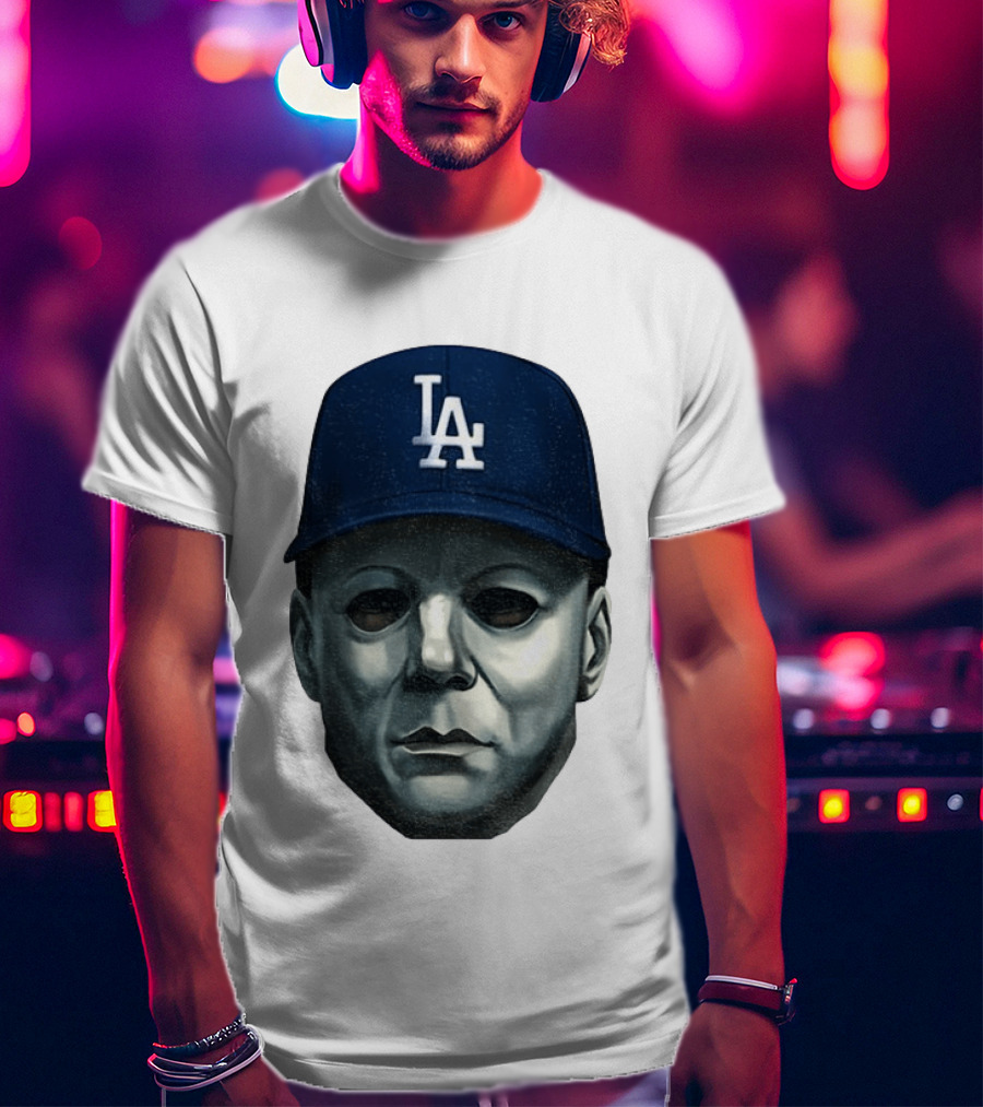 Michael Myers LA Dodgers Cap Halloween Horror T-Shirt