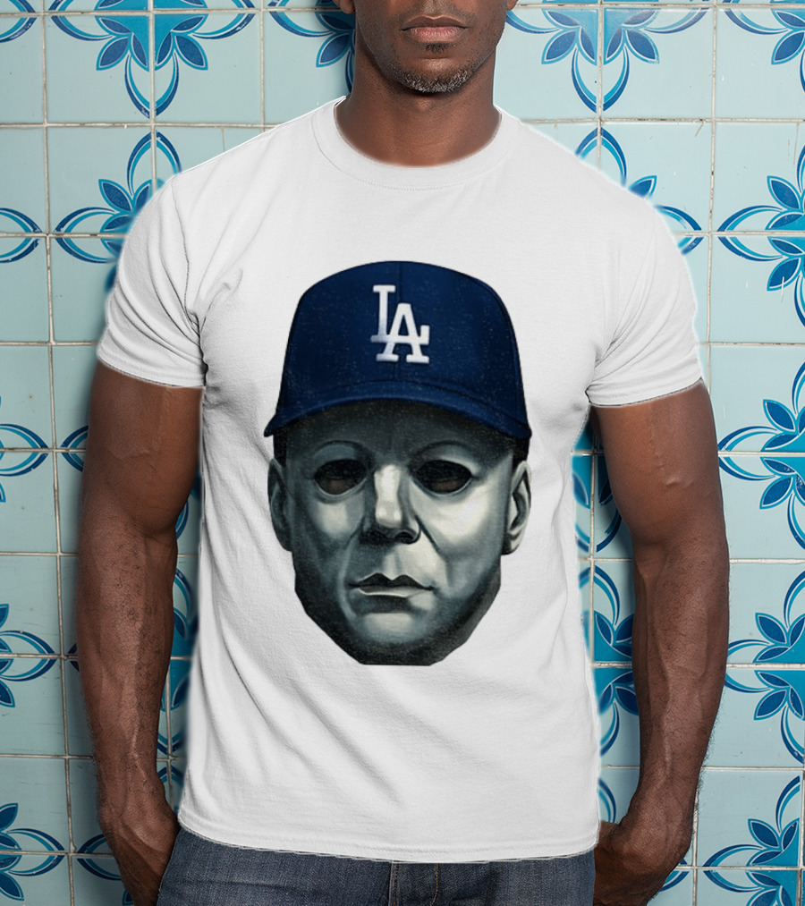 Michael Myers LA Dodgers Cap Halloween Horror T-Shirt
