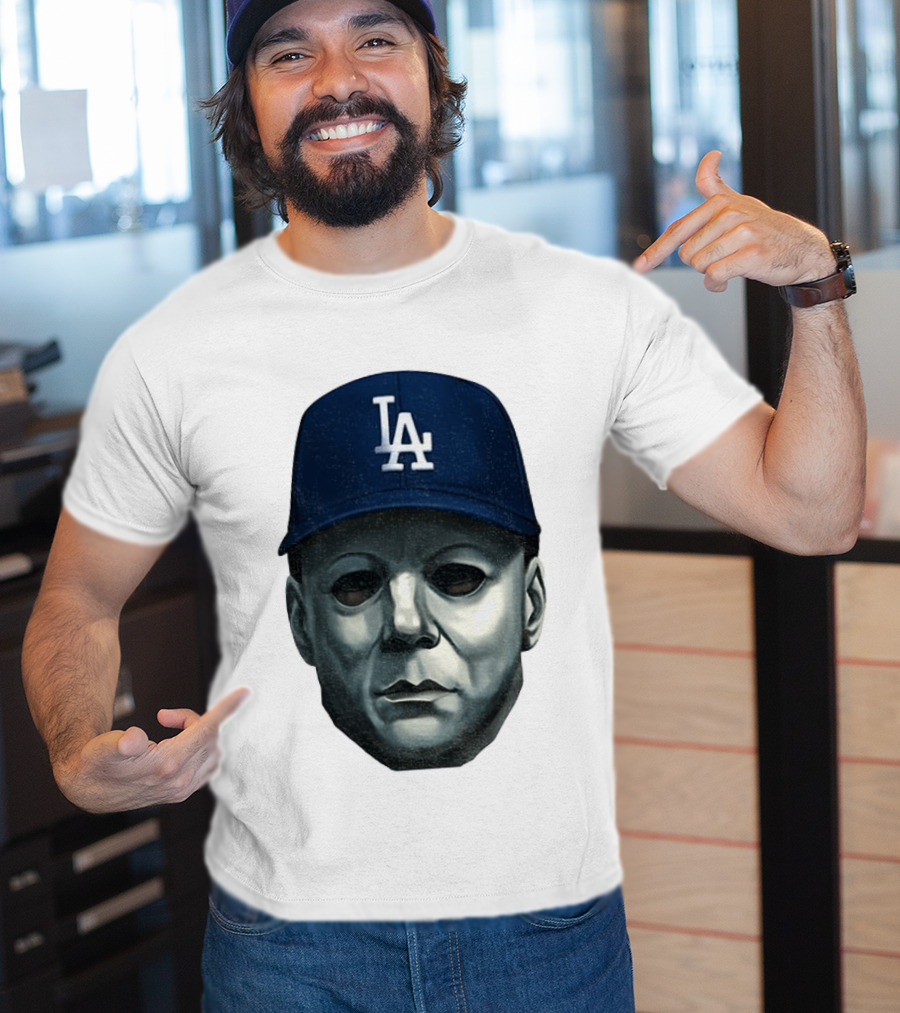 Michael Myers LA Dodgers Cap Halloween Horror T-Shirt