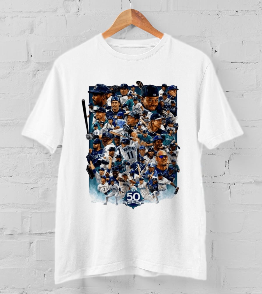 Seattle Mariners 50 Seasons Collage MLB Players Legends And Moments T-Shirt