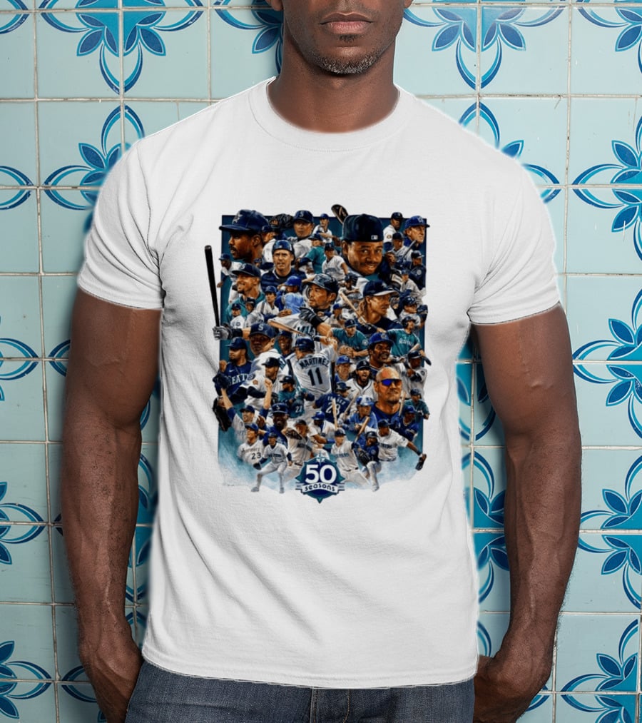 Seattle Mariners 50 Seasons Collage MLB Players Legends And Moments T-Shirt