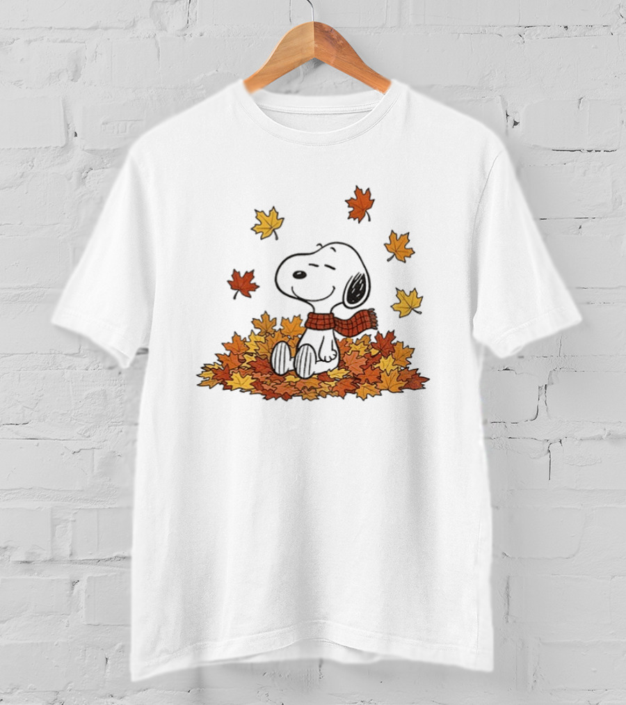 Snoopy Peanuts Autumn Leaves Fall Sitting Relaxing Scarf T-Shirt