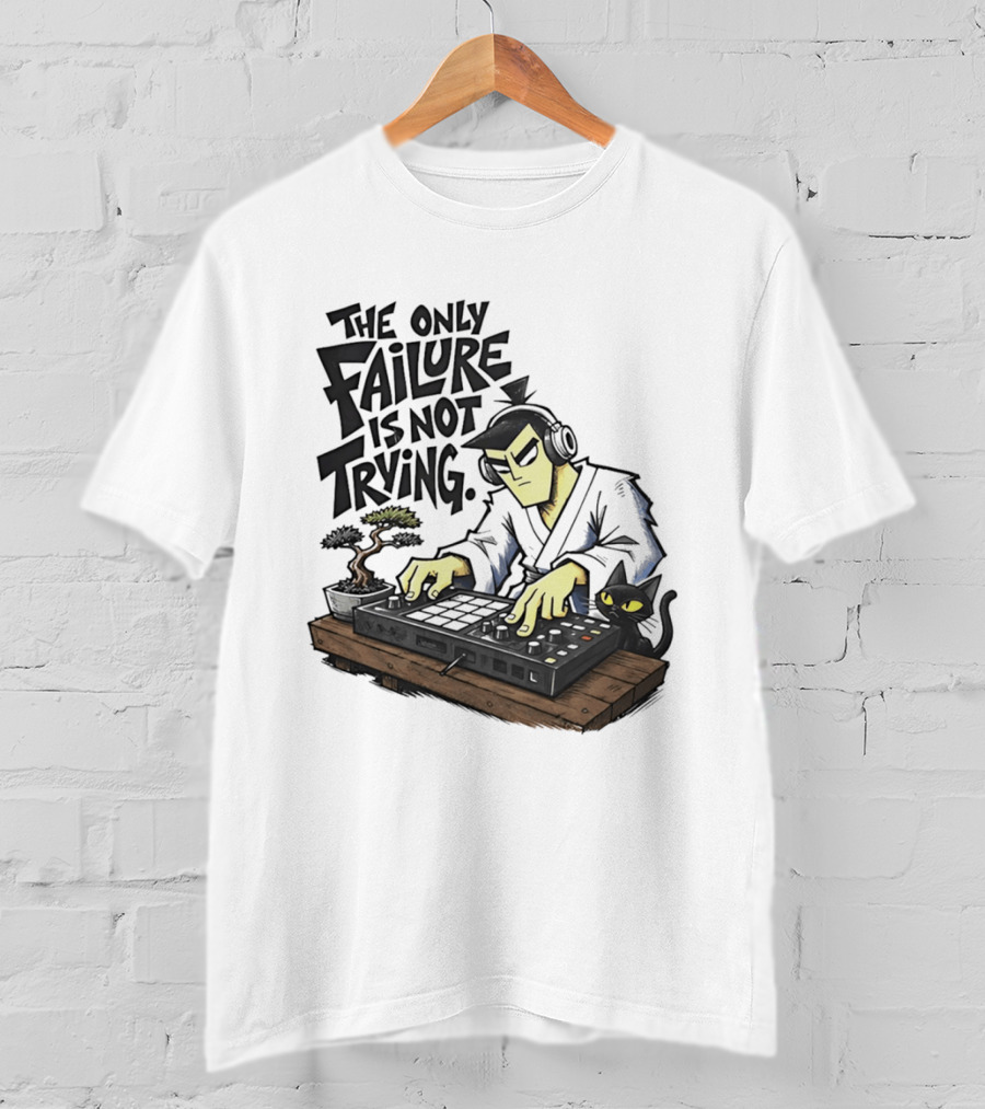 The Only Failure Is Not Trying Samurai DJ With Cat And Bonsai T-Shirt