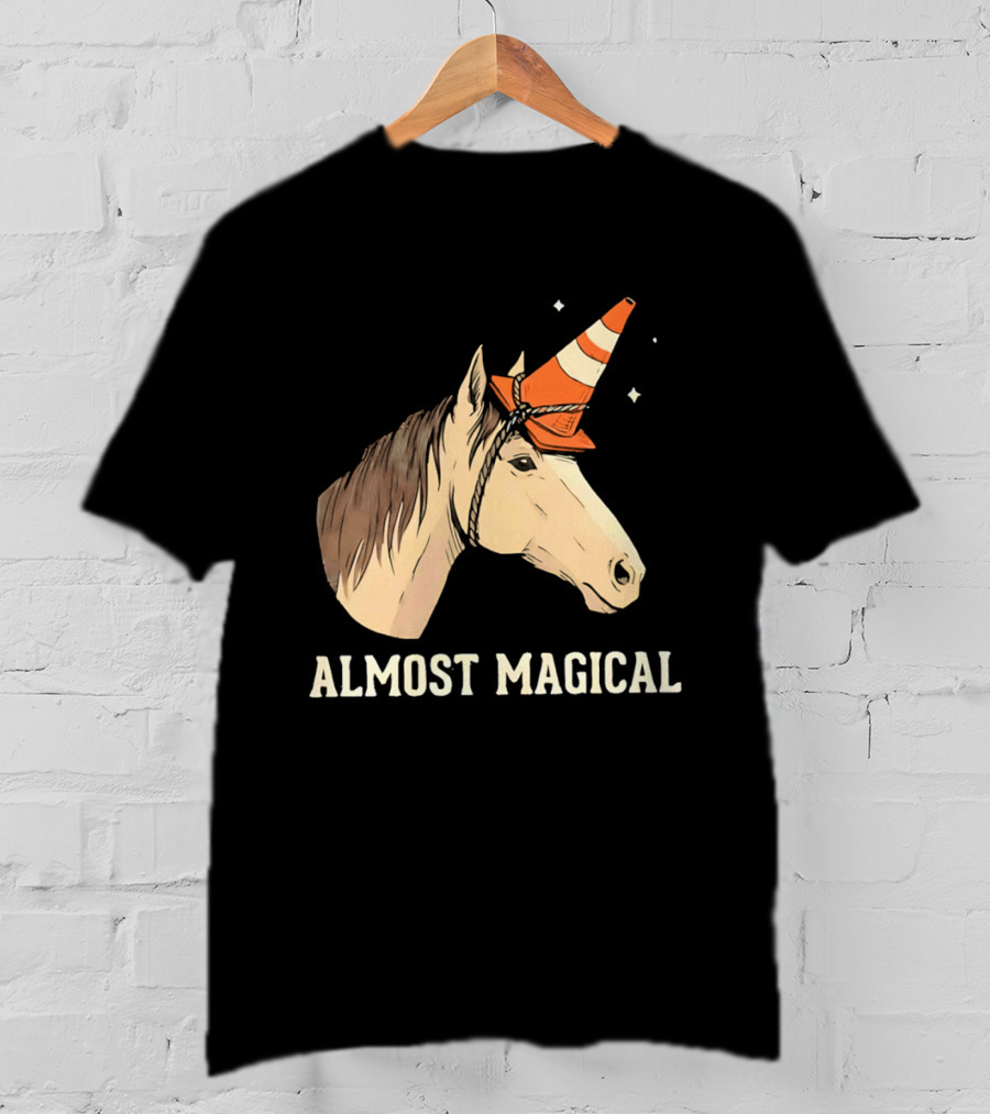 Almost Magical Horse With Traffic Cone Hat T-Shirt