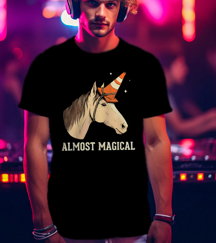 Almost Magical Horse With Traffic Cone Hat T-Shirt