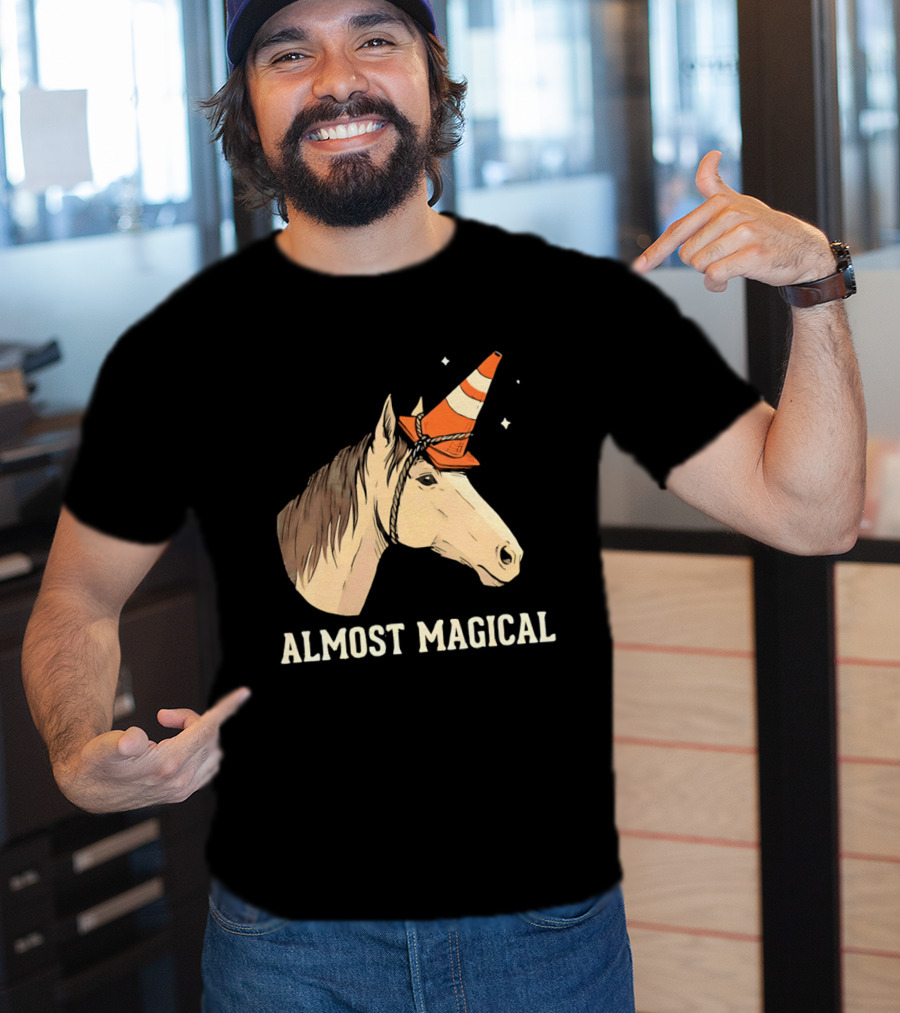 Almost Magical Horse With Traffic Cone Hat T-Shirt