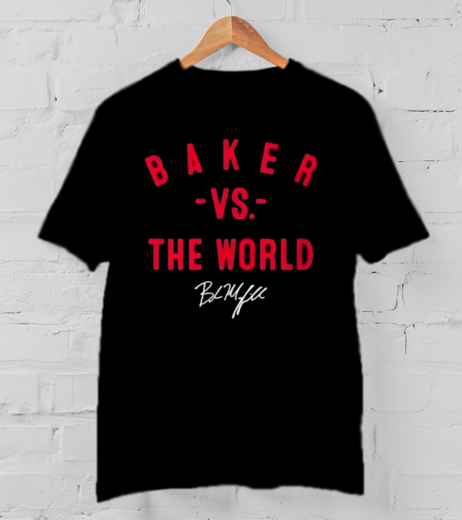 Baker Vs The World Red Curved Block Mayfield Signature T-Shirt