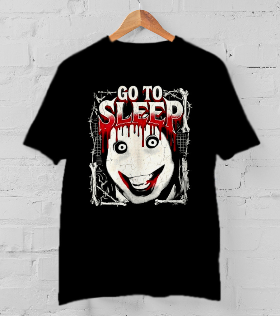 Go To Sleep Creepy Pale Face Bloody Smile Barbed Wire Bones T-Shirt