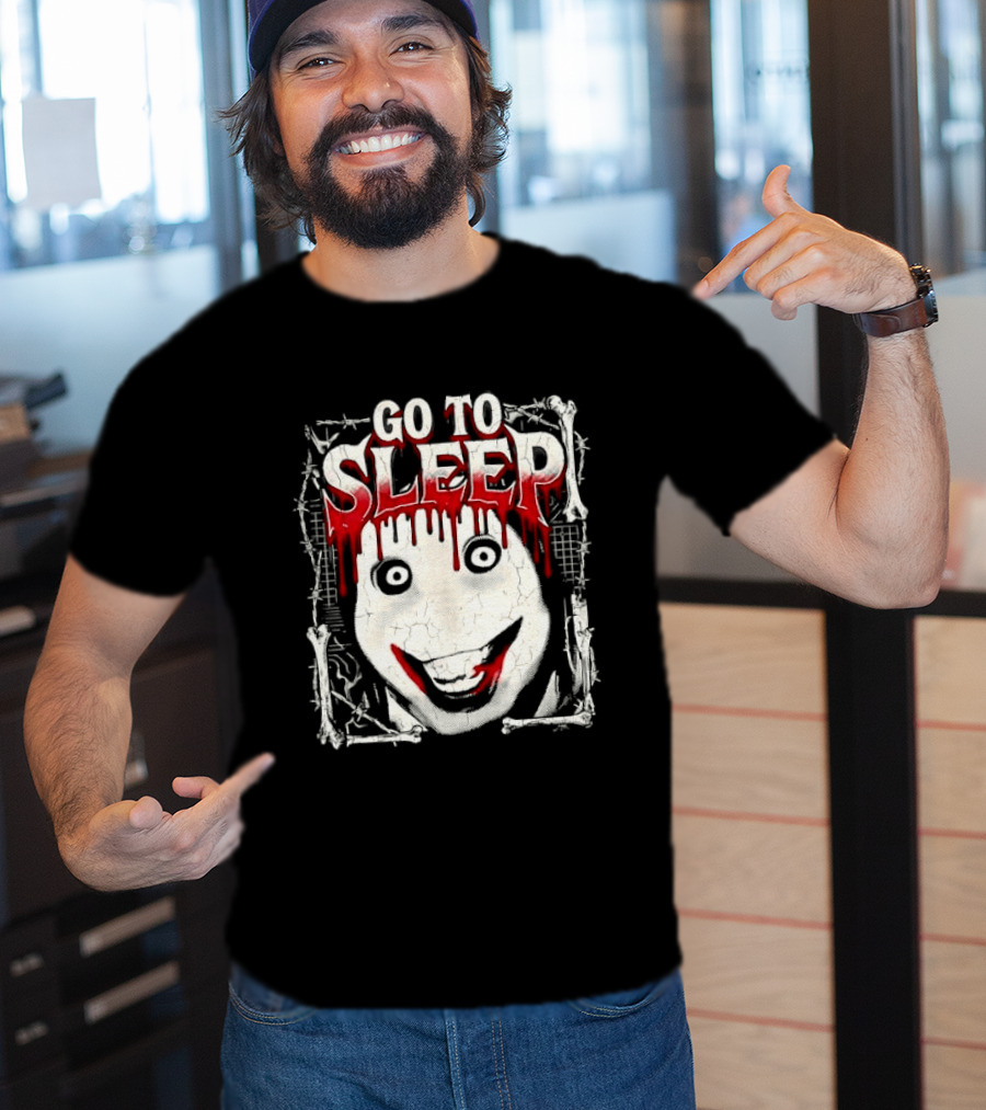Go To Sleep Creepy Pale Face Bloody Smile Barbed Wire Bones T-Shirt