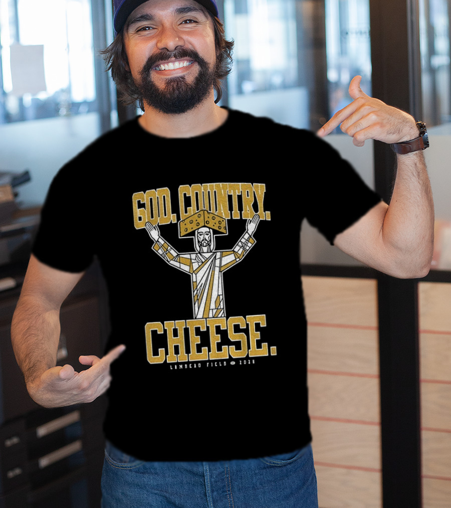 God Country Cheese Lambeau Field 2026 Jesus Statue Wearing Cheesehead T-Shirt