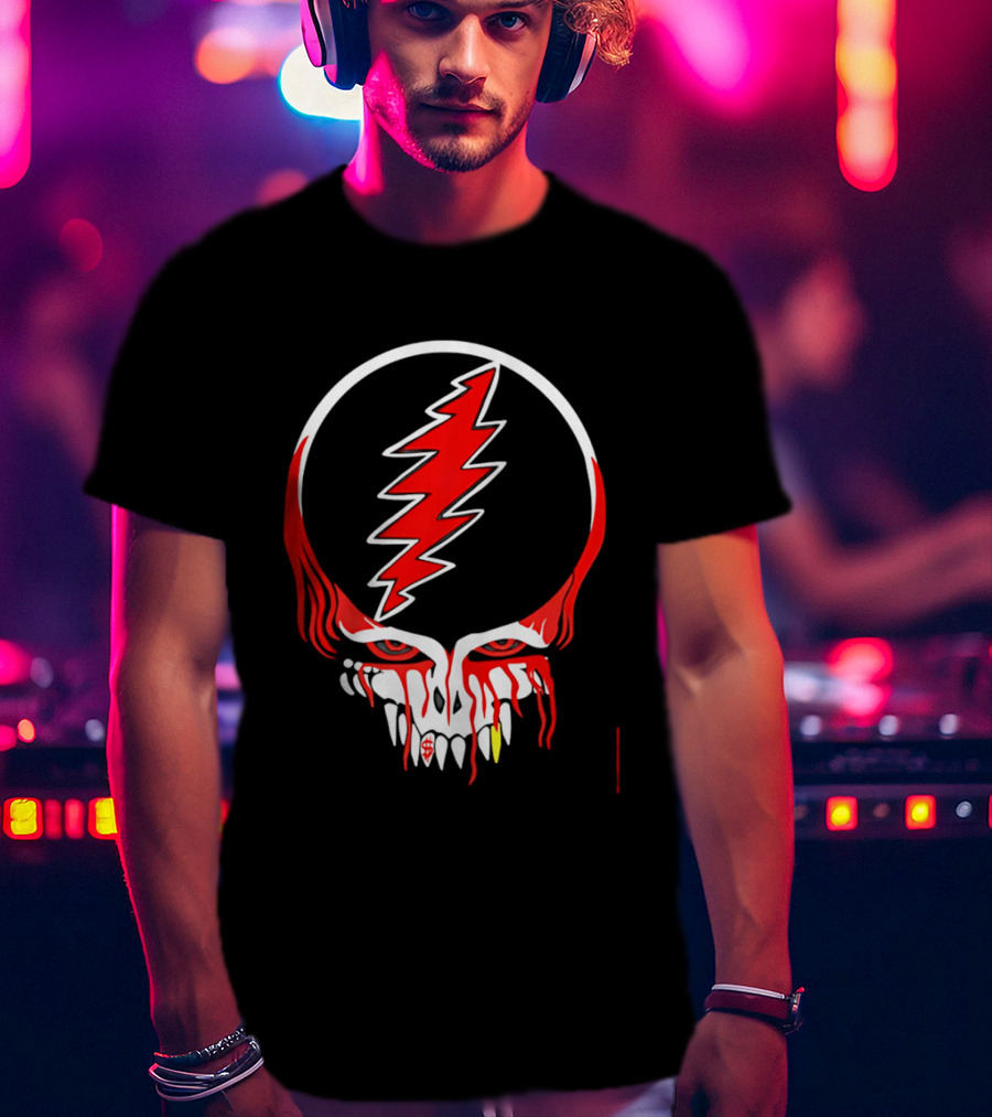 Grateful Dead Steal Your Face Skull Lightning Punk Rock Red White T-Shirt