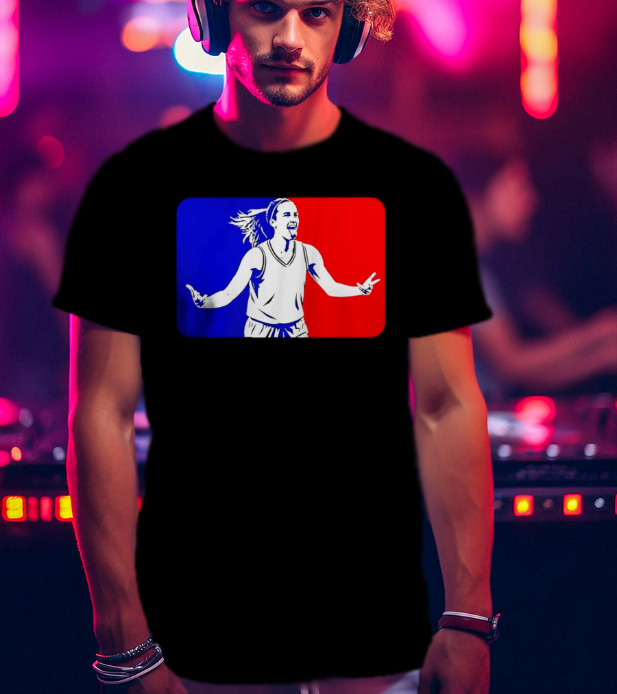 Caitlin Clark Basketball Player Silhouette In Iconic Red And Blue T-Shirt