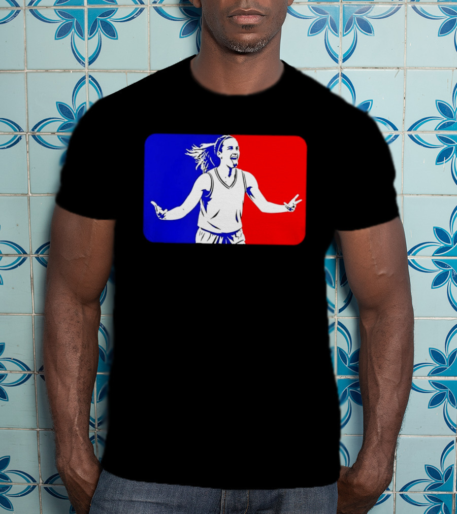 Caitlin Clark Basketball Player Silhouette In Iconic Red And Blue T-Shirt
