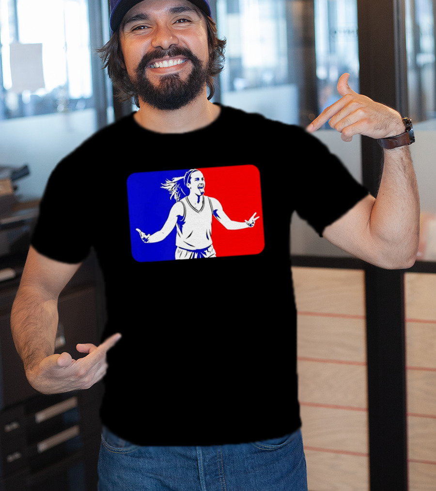 Caitlin Clark Basketball Player Silhouette In Iconic Red And Blue T-Shirt