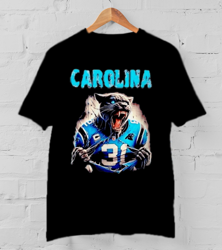 Carolina Panthers Snarling Beast Tearing Blue Jersey 31 T-Shirt