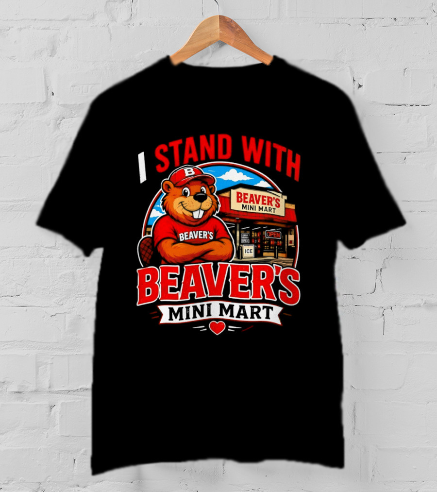 I Stand With Beaver's Mini Mart Cartoon Character Storefront T-Shirt