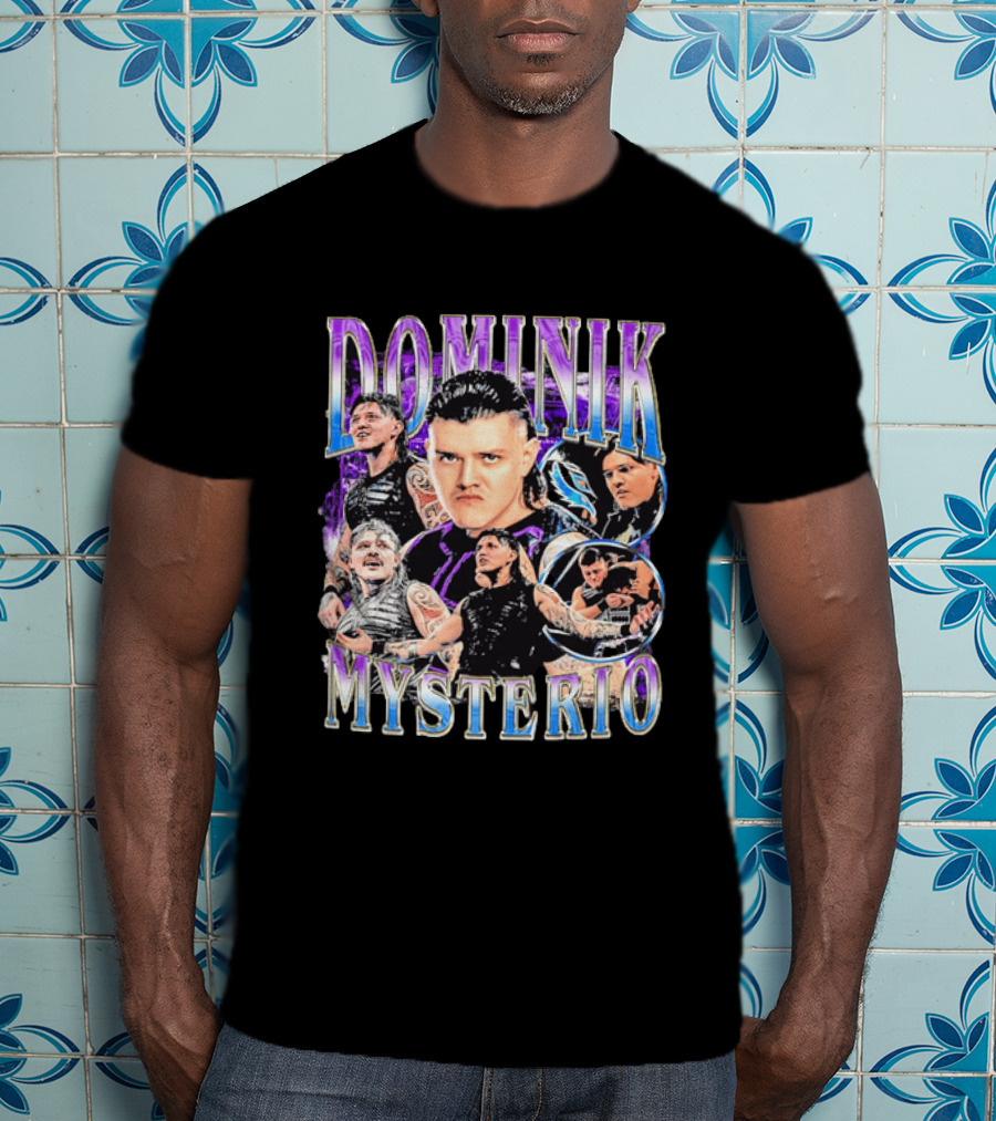 Dominik Mysterio Wrestler Photo Collage Metallic Gradient T-Shirt