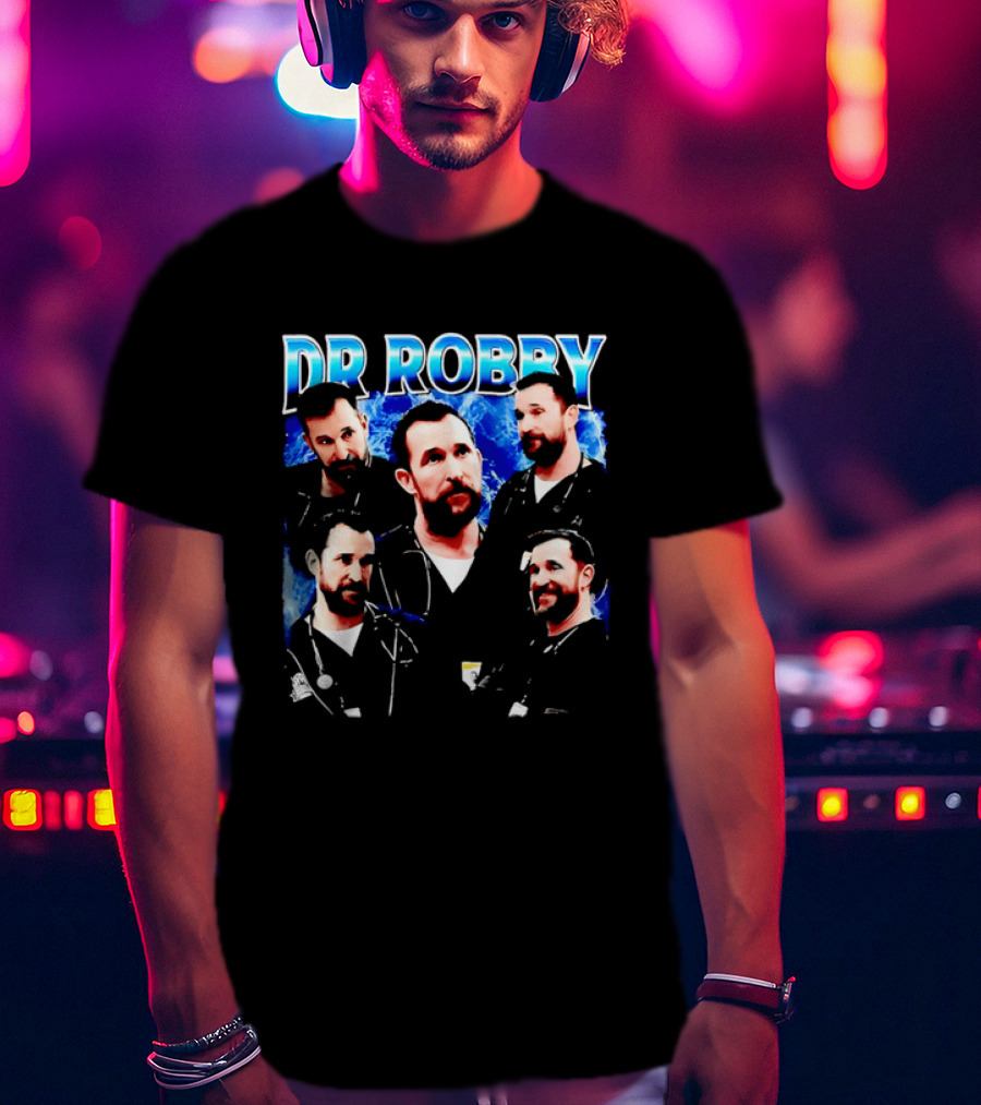 Dr Robby Bearded Male Doctor Scrubs Stethoscope Photo Collage T-Shirt