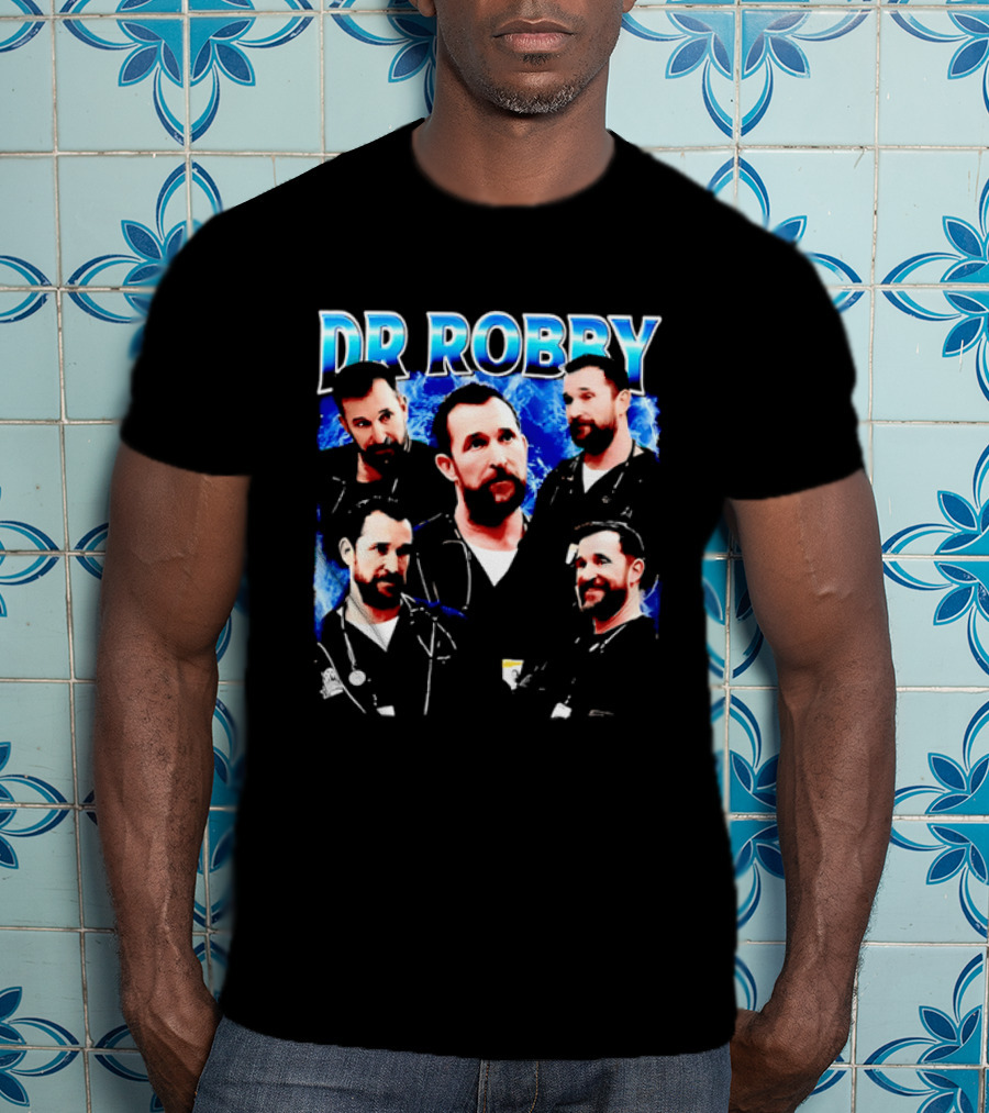 Dr Robby Bearded Male Doctor Scrubs Stethoscope Photo Collage T-Shirt