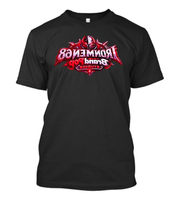 Ironmen 68 Brand Pop Studios Armored Knight Helmet Red Glowing Eyes T-Shirt