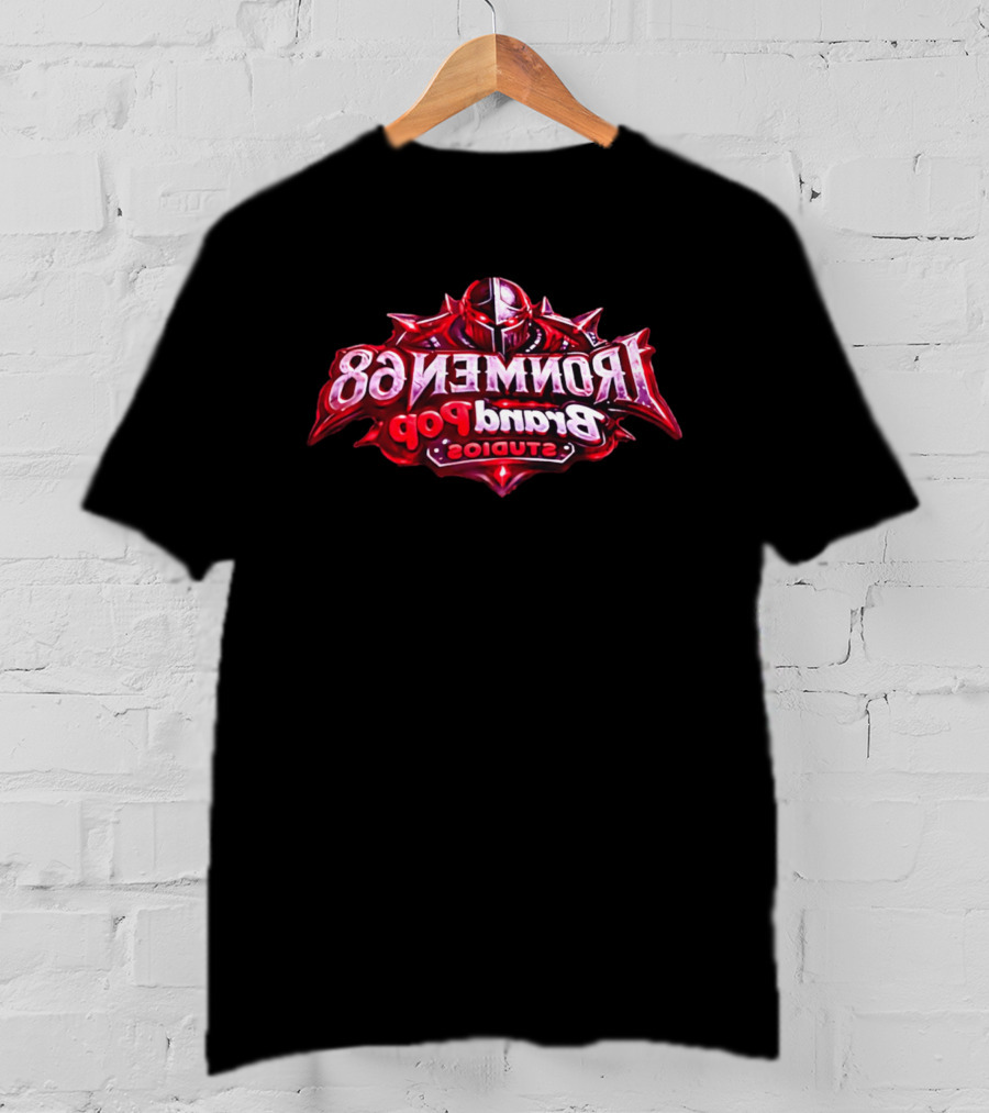 Ironmen 68 Brand Pop Studios Armored Knight Helmet Red Glowing Eyes T-Shirt