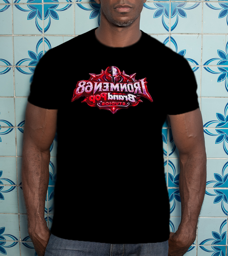 Ironmen 68 Brand Pop Studios Armored Knight Helmet Red Glowing Eyes T-Shirt