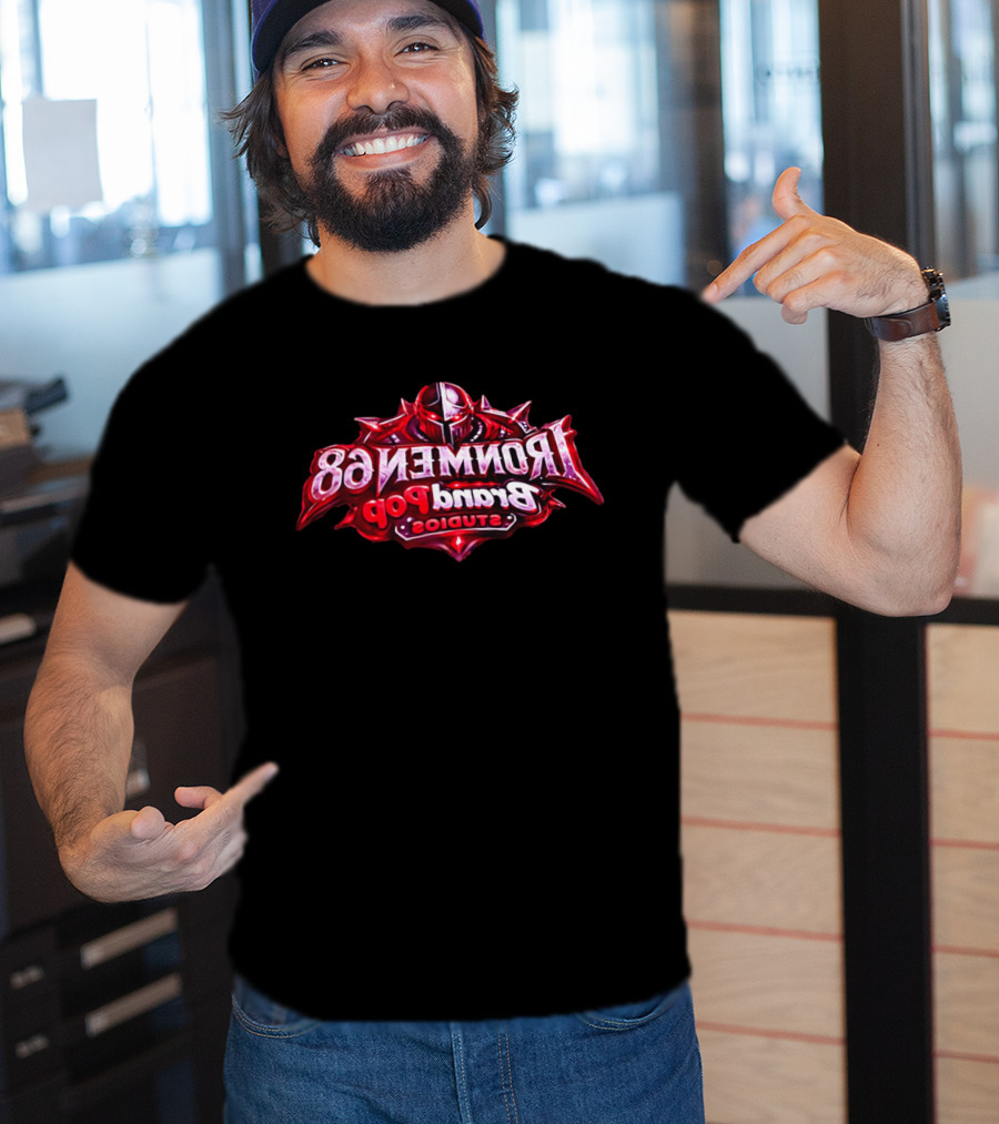 Ironmen 68 Brand Pop Studios Armored Knight Helmet Red Glowing Eyes T-Shirt