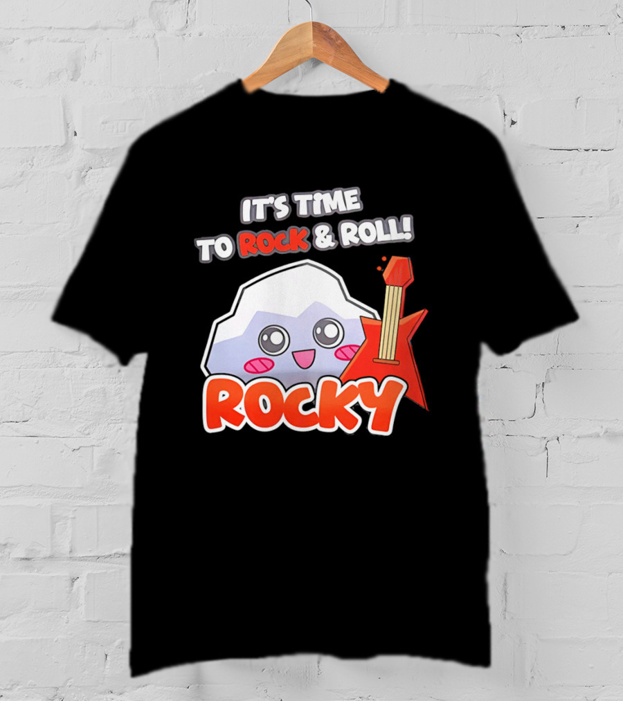 It's Time To Rock And Roll Rocky Rock With Guitar Cute Cartoon T-Shirt