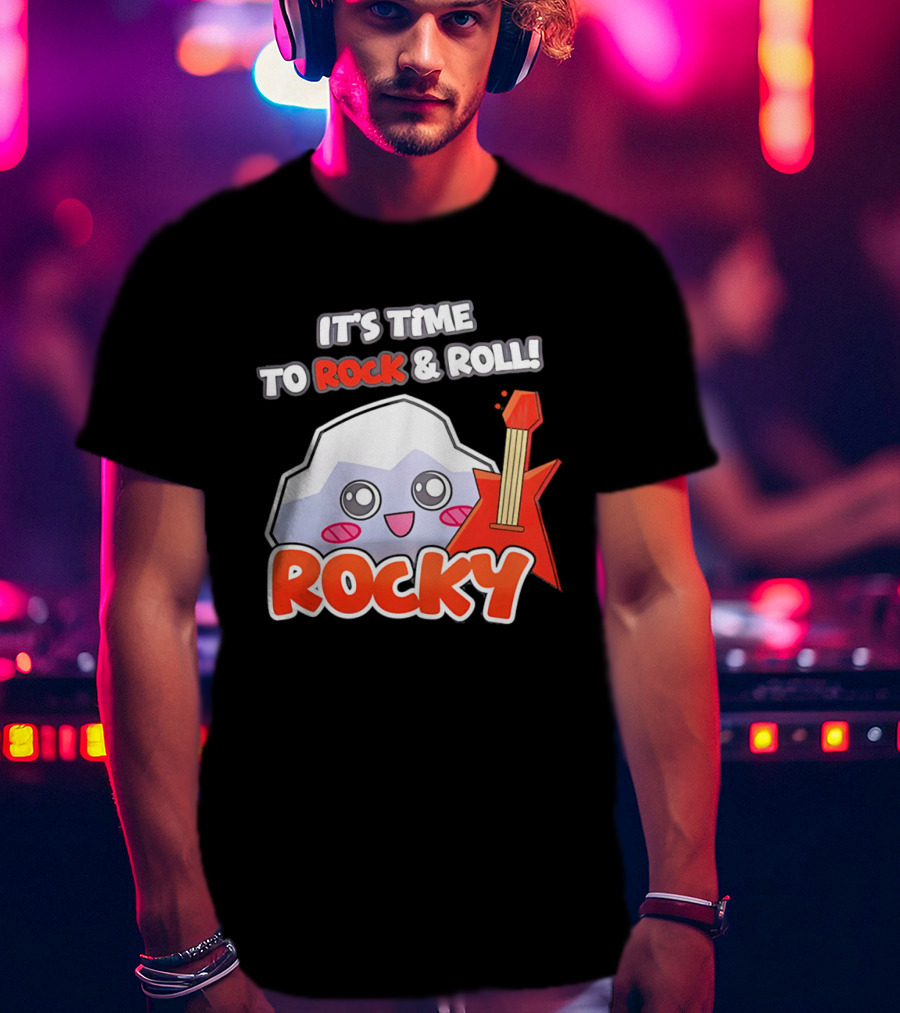 It's Time To Rock And Roll Rocky Rock With Guitar Cute Cartoon T-Shirt