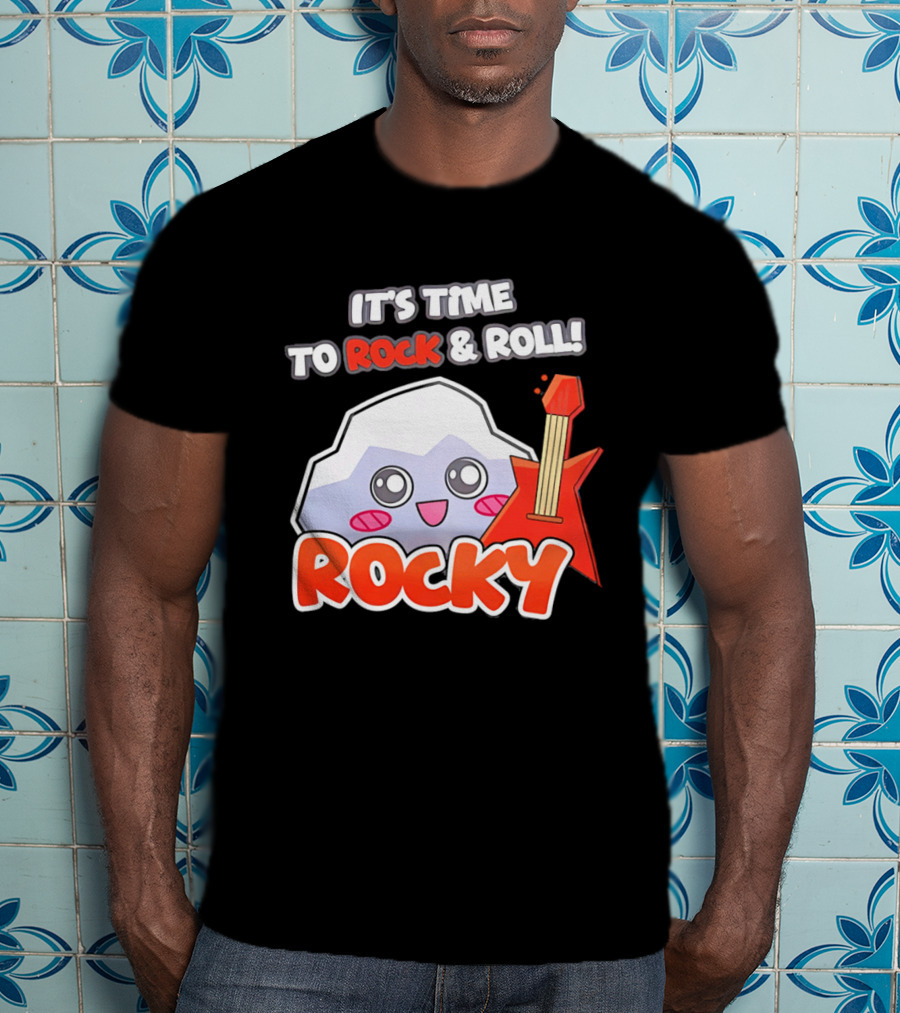 It's Time To Rock And Roll Rocky Rock With Guitar Cute Cartoon T-Shirt