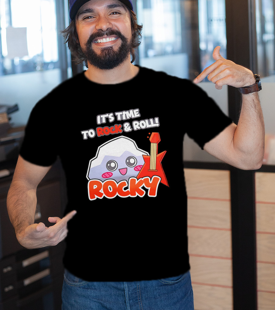 It's Time To Rock And Roll Rocky Rock With Guitar Cute Cartoon T-Shirt